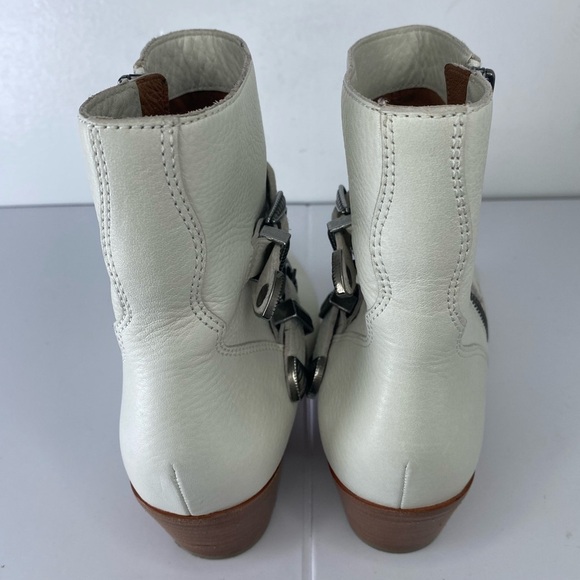 FRYE Ellen Buckle Bootie White Leather Ankle Boots with Silver Hardware - Picture 8 of 8